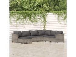 Conjunto de jardín DKD Home Decor de 7 piezas con cojines de mimbre gris