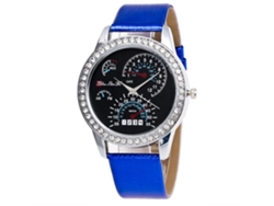 Reloj De Pulsera Redondo Zhoulianfa De Cuero Pu Con Strass Y Cuarzo (azul)