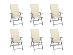 Sillas de jardín reclinables DKD Home Decor de 6 piezas con cojines, acacia maciza