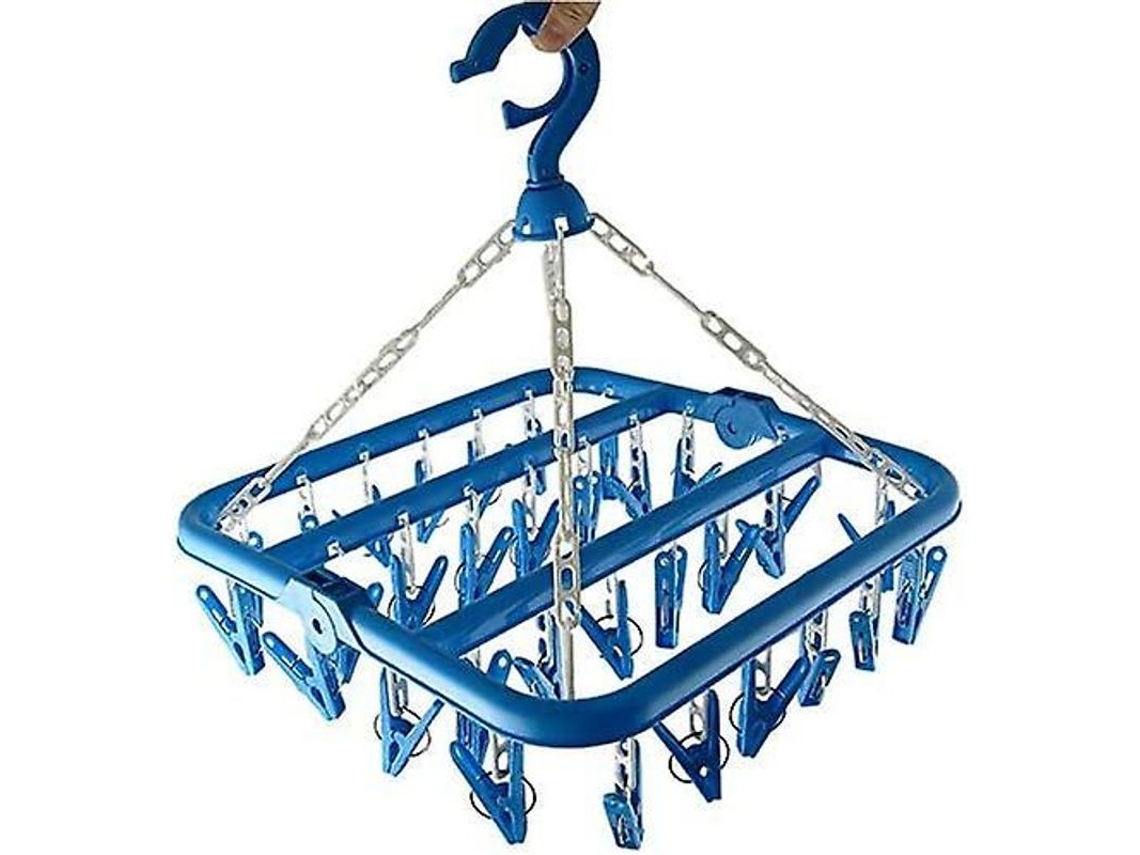Tendedero Plegable Con 32 Ganchos Antivuelco Para Calcetines Y Ropa Interior.