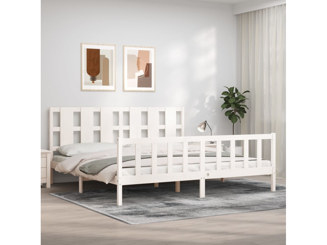 Marco de Cama con Cabecero Madera Blanco (180x200cm)