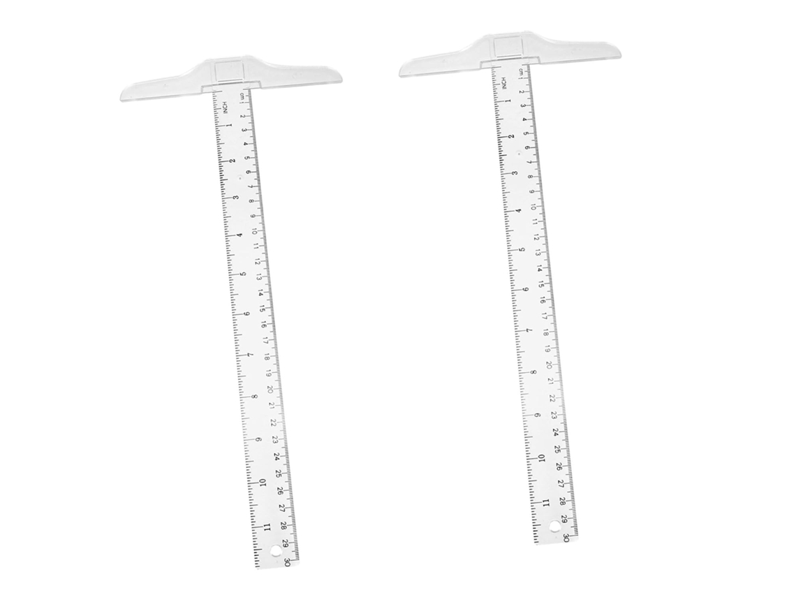 Juego De 2 Reglas En Forma De T, 30 Cm, Plástico Transparente, Doble Graduación, Pulgadas Y