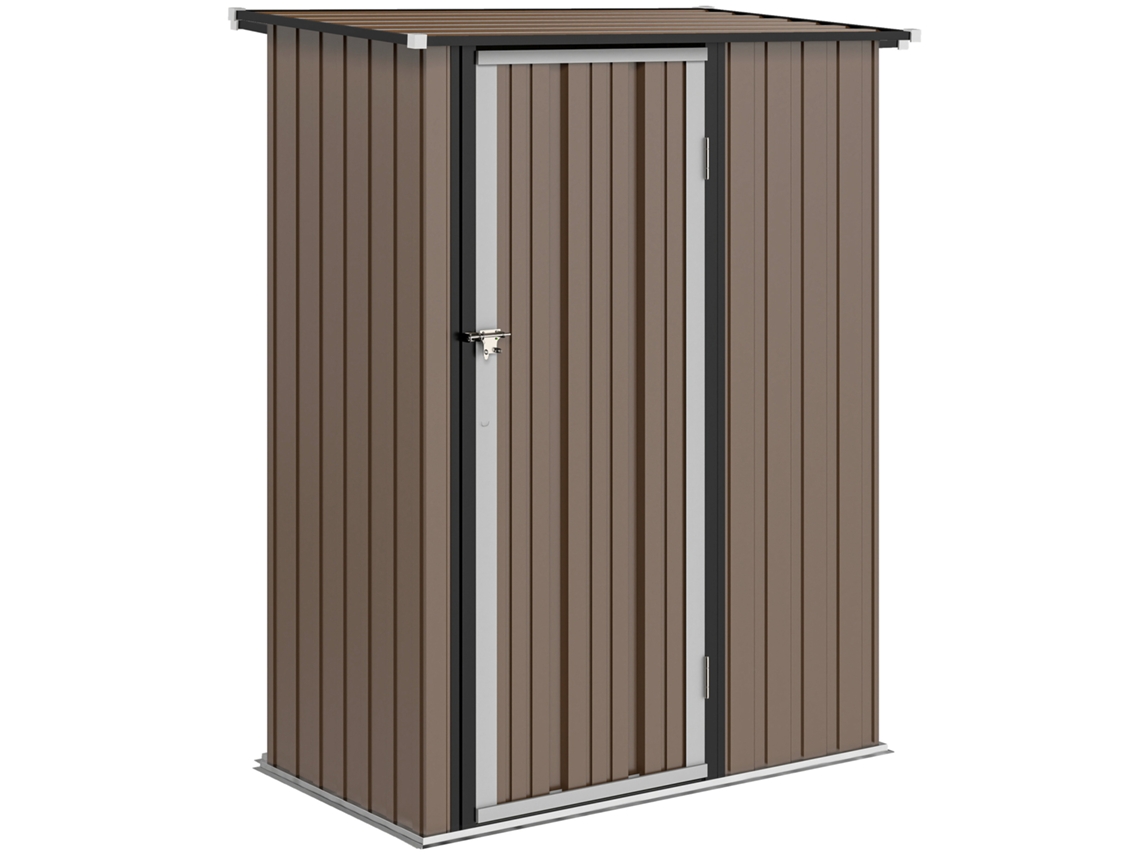 Caseta de jardín de 1,07 m² con techo inclinado, de 142 x 84 x 189 cm, para herramientas, con puerta con cerradura, de acero, color marrón.