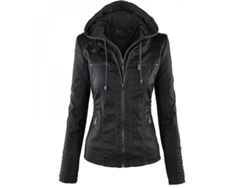 2026-chaqueta De Cuero Pu Para Mujeres Con Capucha Moto Biker Abrigo Exterior Hsd 2xl Negro
