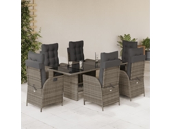 Juego de comedor de jardín de 7 piezas con cojines, mimbre gris, DKD Home Decor