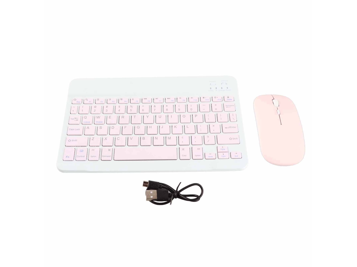 Teclado E Mouse Sem Fio Bluetooth 10 Polegadas Ultra Fino Carregável Usb Com Dpi Rosa Para Celular Laptop