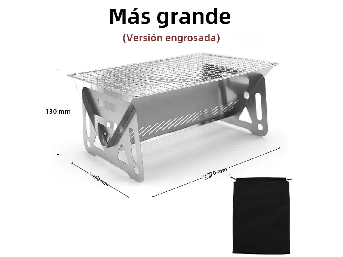 Mini Parrilla De Carbón Portátil Para Acampar (grande), Parrilla Plegable Multifuncional De Acero Inoxidable.