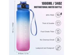 Botella De Agua De 1000 Ml Con Temporizador, Libre De Bpa Y Pajita Para Gimnasio, Fitness, Deportes, Camping Y Ciclismo.