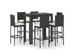 Conjunto 7 muebles bar jardín VIDAXL y cojines ratán sintético negro