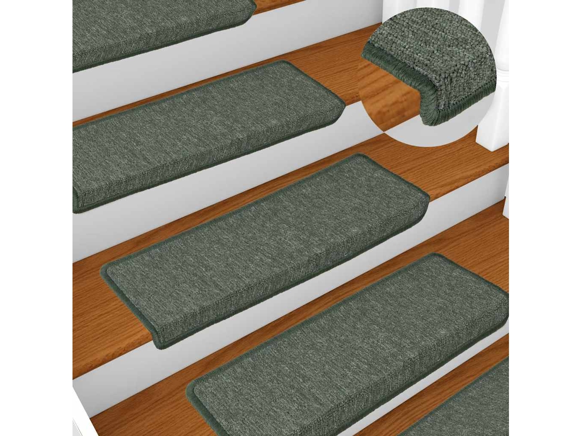 Alfombrillas Para Escaleras 15 Uds 65x21x4 Cm Verde Oscuro Borde Rectangular