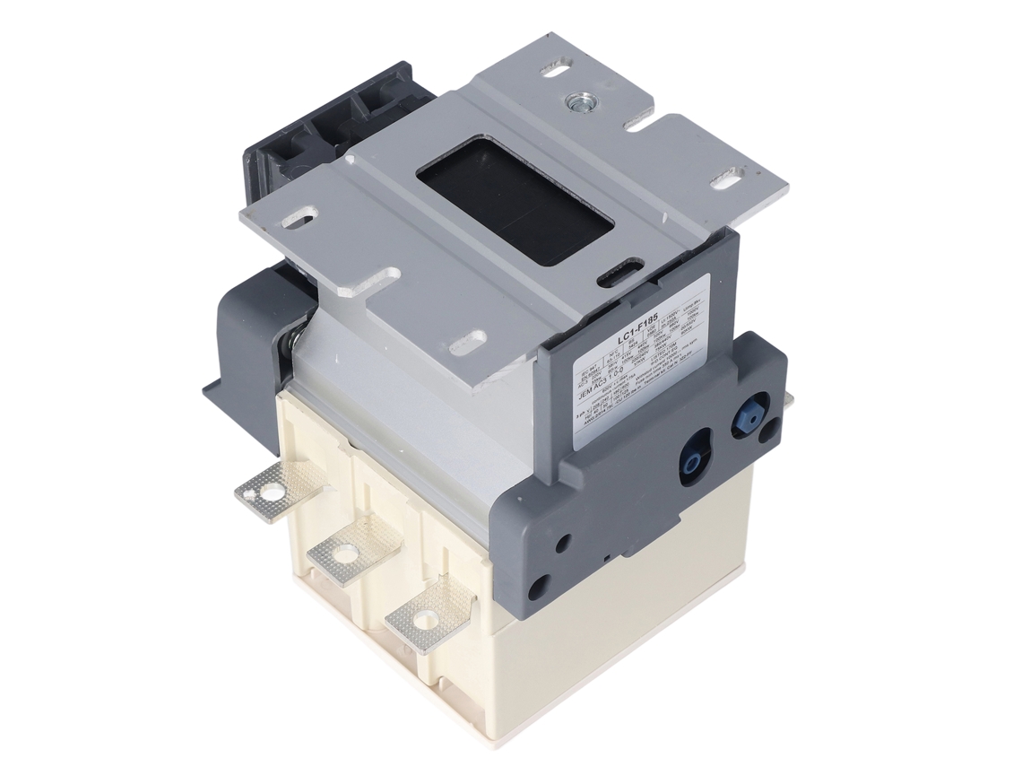 Contactor eléctrico de 185 A y 220 V con contactos de plata, núcleo de cobre y cubierta de policarbonato ignífugo.