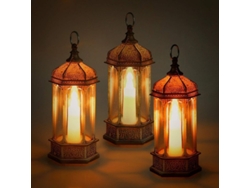Portavelas Hexagonal Con Luces, Juego De 3 Faroles Decorativos - 15,5 Cm