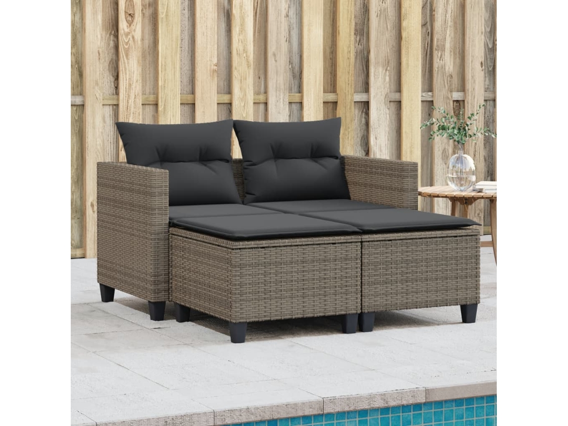 Sofá de jardín de 2 plazas con bancos en mimbre gris, Dkd Home Decor
