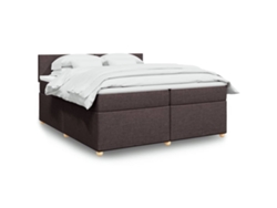 Cama Box Spring Con Colchón Tela Marrón Oscuro 200x200 Cm