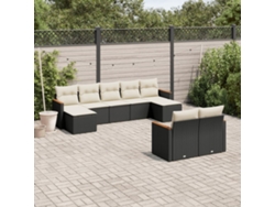 Conjunto de sofá de jardín de 9 piezas con cojines, ratán negro, Dkd Home Decor