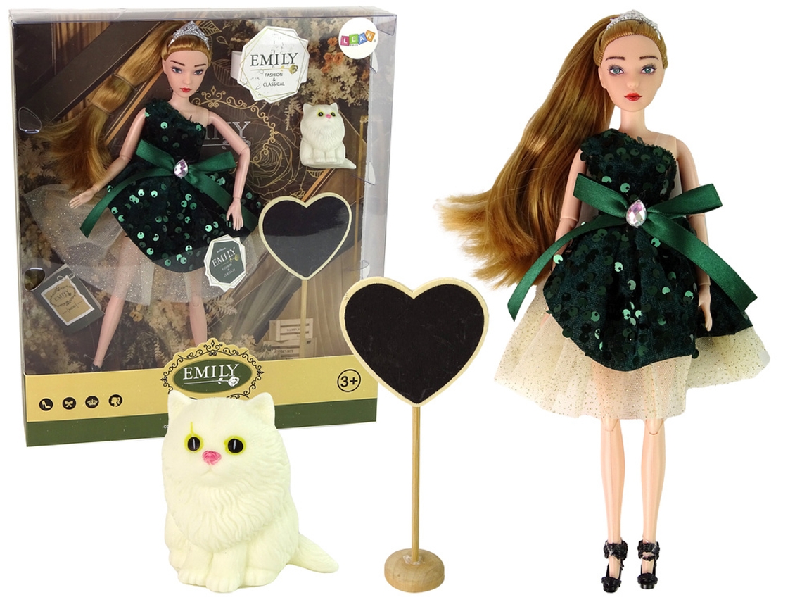 Muñeca Emily de madera, gato blanco, corazón B.active