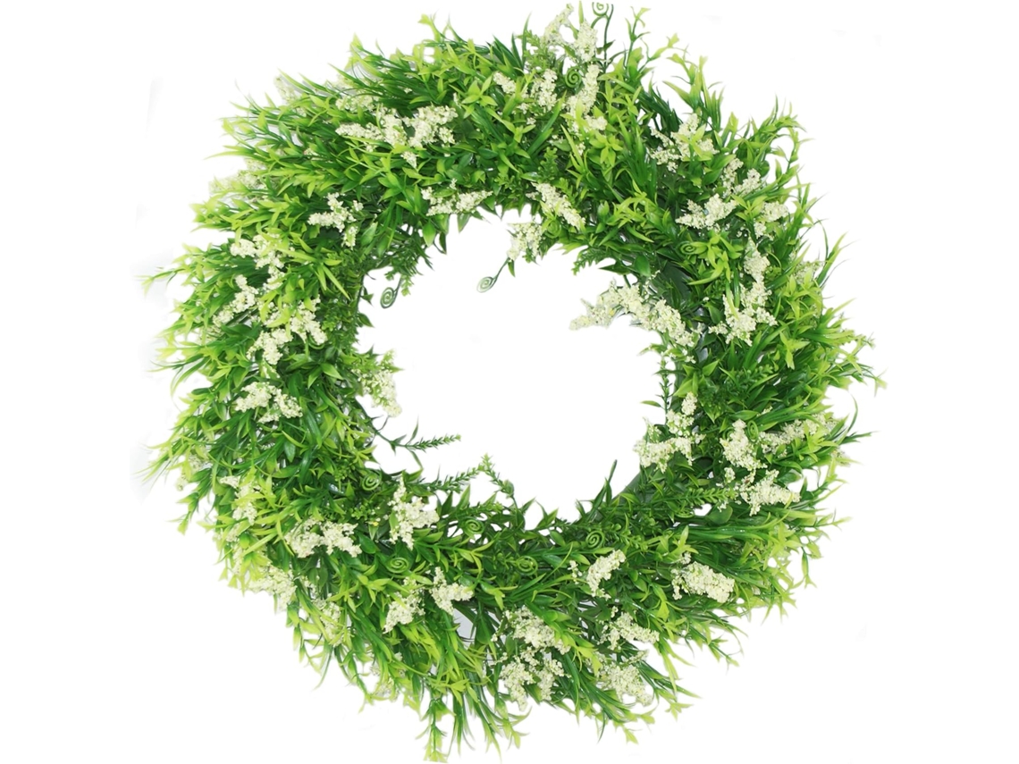 MEOIRUERY Corona Artificial de Lavanda con Hojas Verdes de Plástico - 40 cm, para Puerta, Pared, Ventana, Fiesta, Interior/Exterior