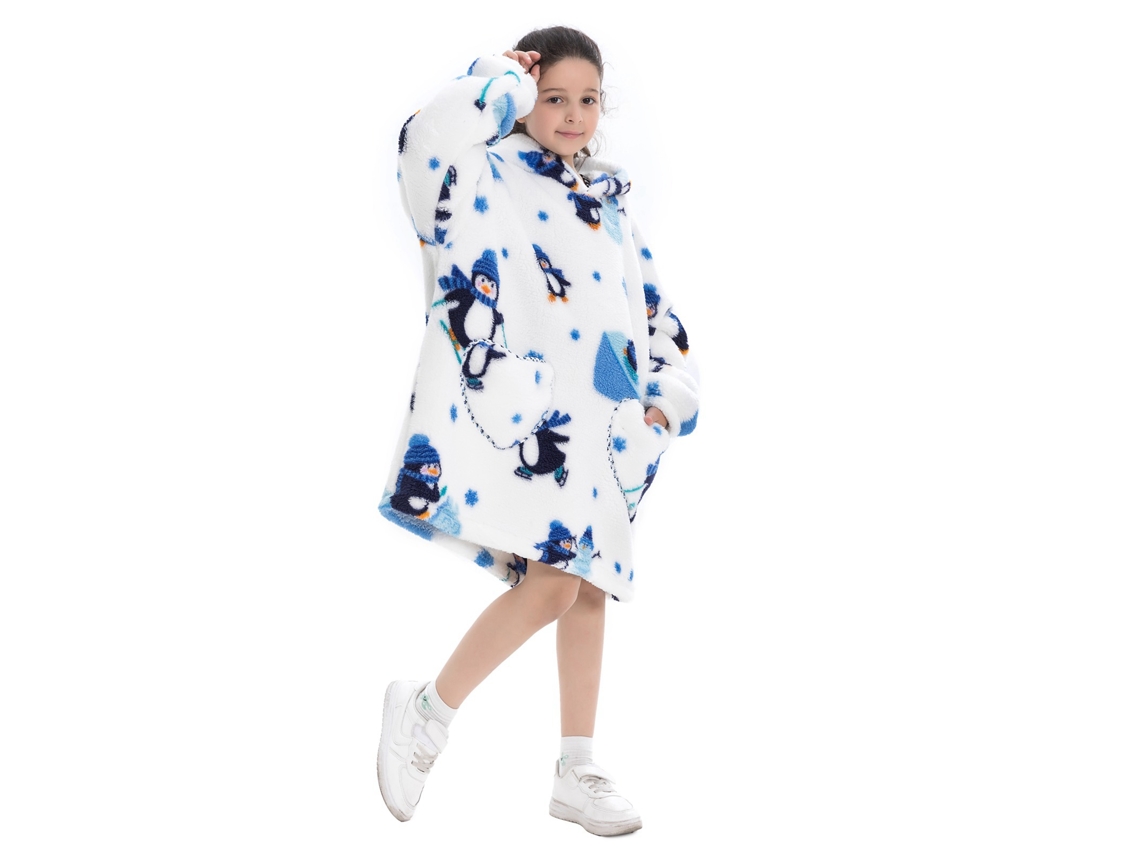 Sudadera Con Capucha Extragrande Para Niños, Franela Suave, Estampado De Dibujos Animados, Pijama Abrigado