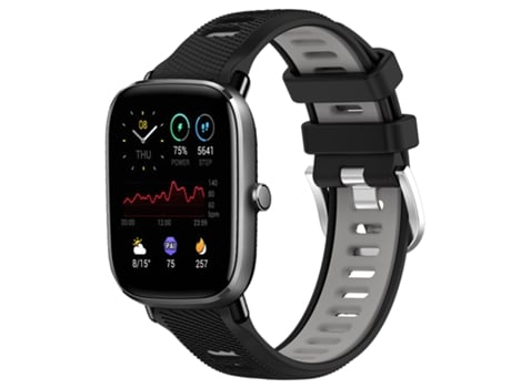 Correa Smartwatch para Amazfit GTS 4 Mini 22mm Textura Cruzada con Hebilla de Acero Silicona Bicolor (Negro + Gris)
