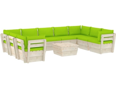 Conjunto 10 Muebles de jardín de palés VIDAXL y cojines madera de abeto
