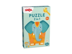 Rompecabezas de cartón 2 en 1 de elefante de HABA Animals con 12 piezas.