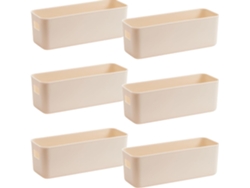 Caja Multifuncional: 6 Cajas De Almacenamiento De Plástico Beige, Tamaño 28×10×11 Cm - Cesta Pequeña - Para Estante/cocina/baño