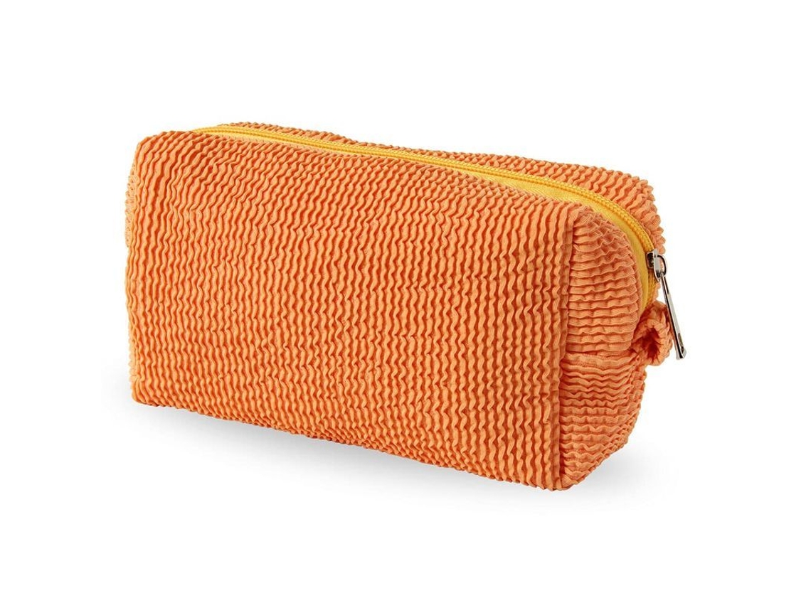 Bolso De Maquillaje De Color Sólido Versátil Naranja Con Cremallera De Metal Y Gran Capacidad
