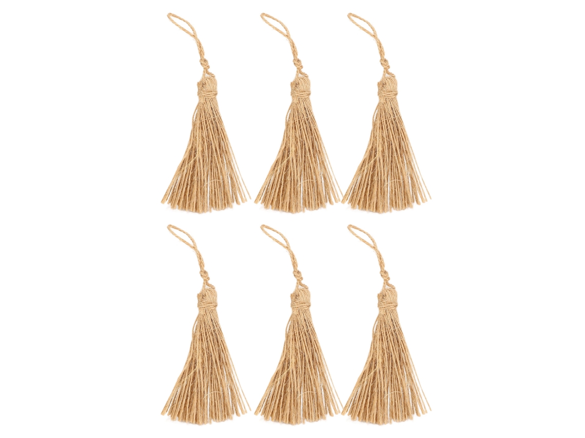 6 Piezas De Ribete De Yute Natural De Estilo Rústico Sencillo Para Marcapáginas, Joyería Y Manualidades.