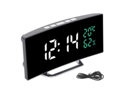 Reloj Despertador Led Espejo Pantalla Curva 12/24h Temperatura Humedad Modo Reposo