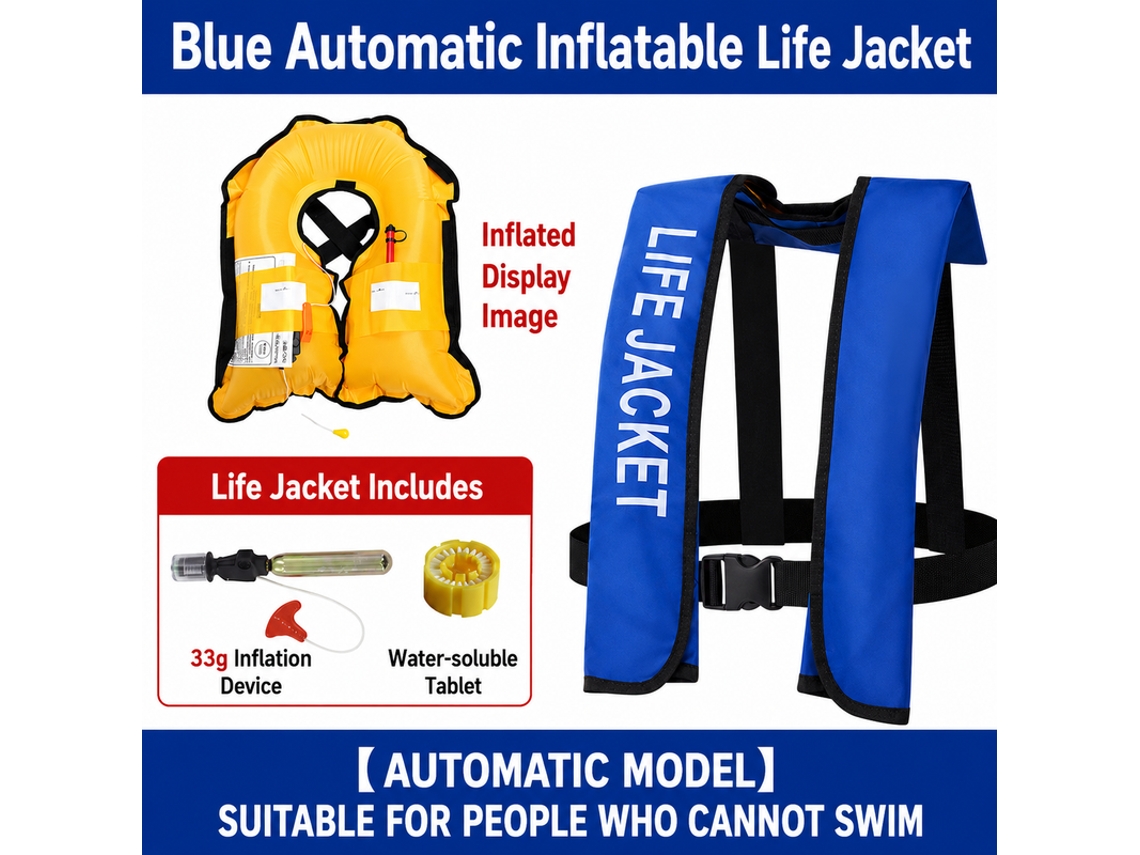 Chaleco Salvavidas Inflable Automático Azul Con Activación Por Agua Para Seguridad Acuática