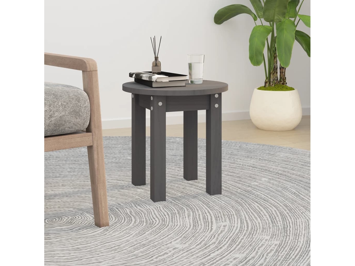 Mesa de Centro de Apoyo Ø 35X35 cm Madera de Pino Macizo Gris