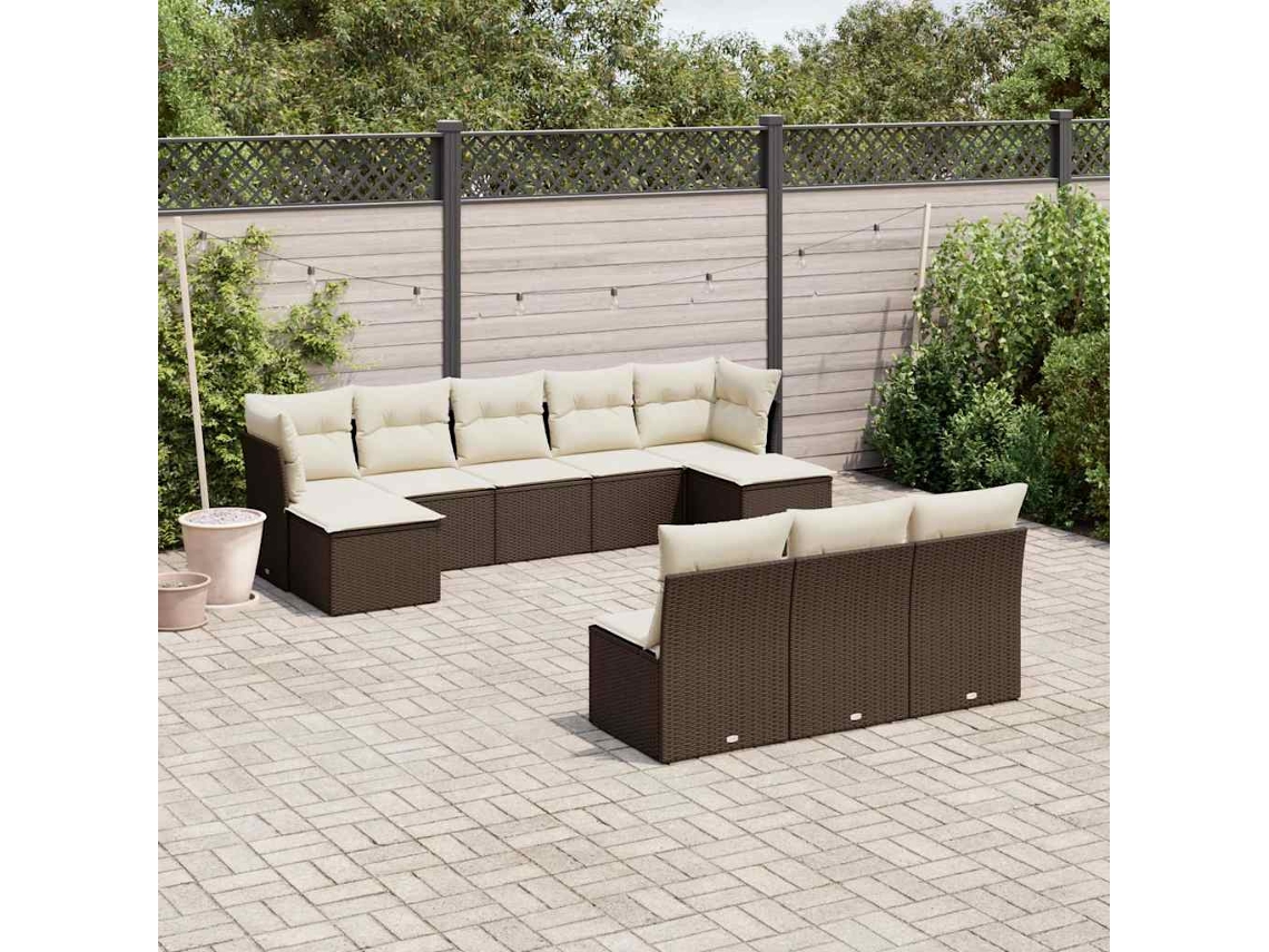 Conjunto de sofás de jardín de 10 piezas con cojines de mimbre marrón de DKD Home Decor