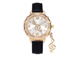 Reloj De Pulsera Para Mujer Con Diamantes De Imitación Y Colgante Billet En Piel Sintética Negra.