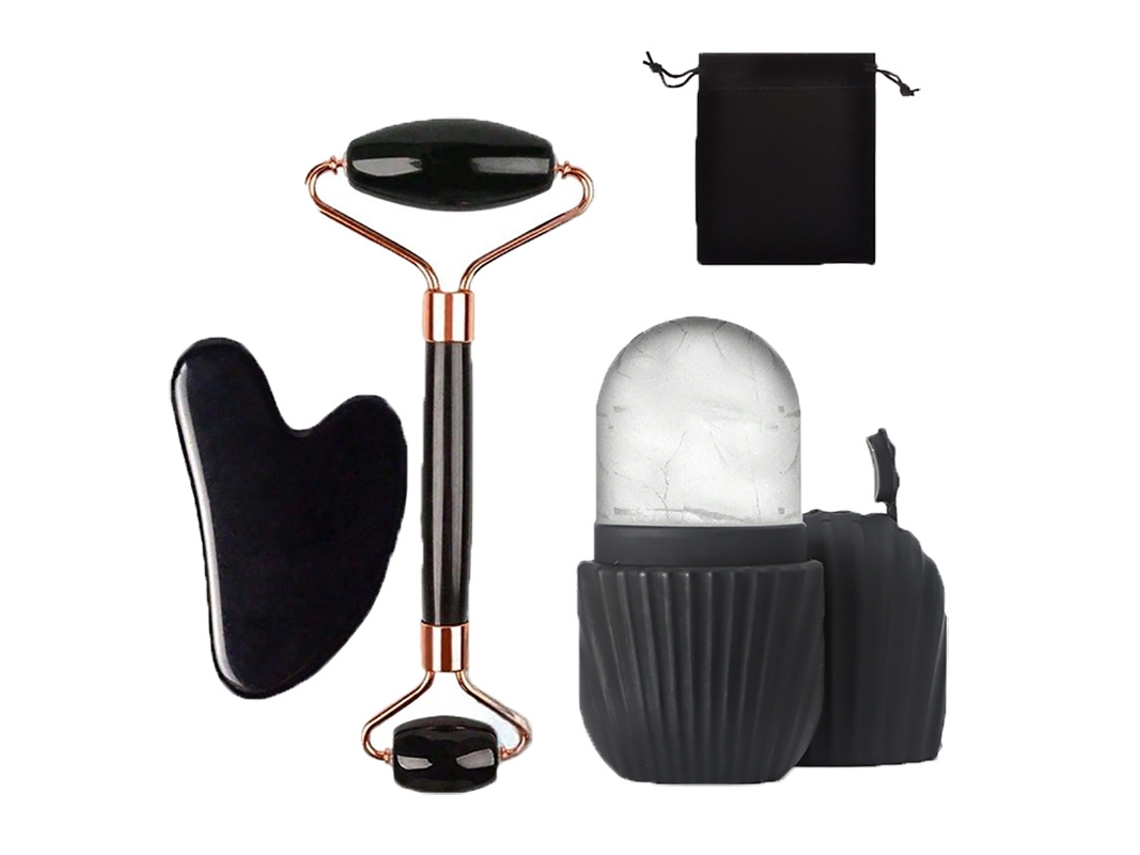 Set De 4 Rodillos Faciales Para Piel, Ojos Y Cuello - Duraderos Y Silenciosos - Henten Home Negro