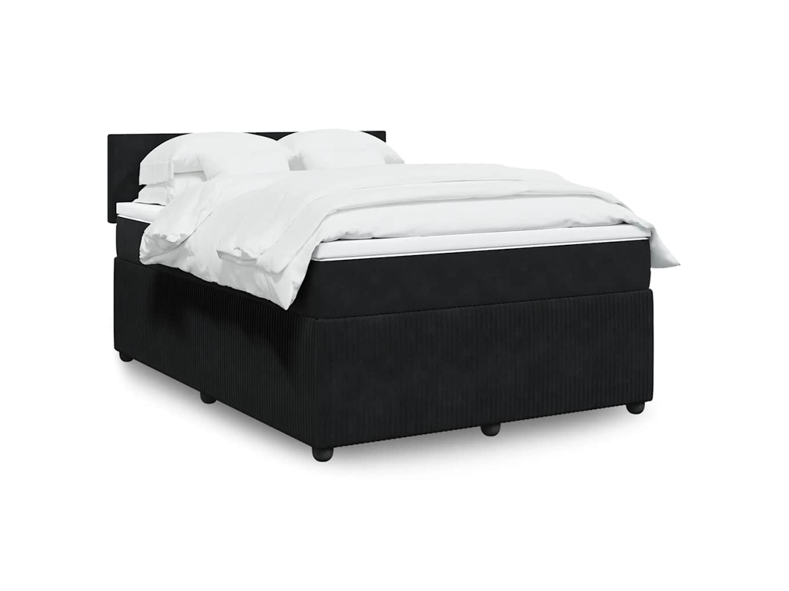 Cama Box Spring Con Colchón Terciopelo Negro 160x200 Cm