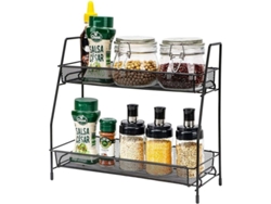 2026-40537-organizador De Estantes De Especias De 2 Niveles Para Cocina Baño Oficina Con Piezas Antideslizantes Negro