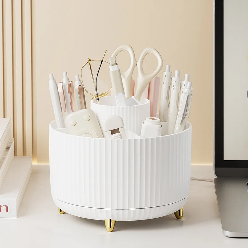 Organizador De Escritorio Cosmético Giratorio De 360° (blanco), Gran Capacidad