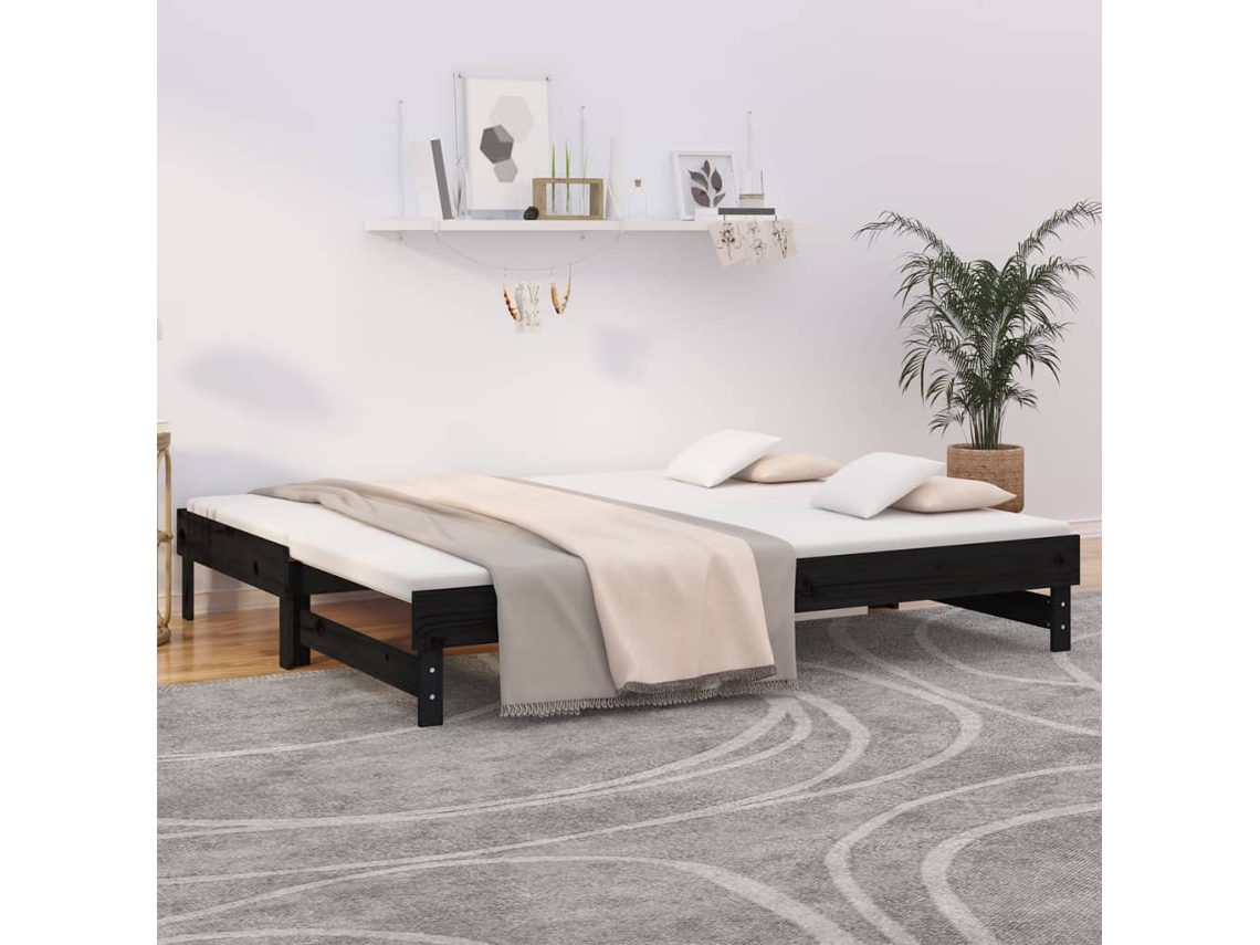 Sofá Cama Extraíble Sin Colchón Negro 2x(90x200) Cm