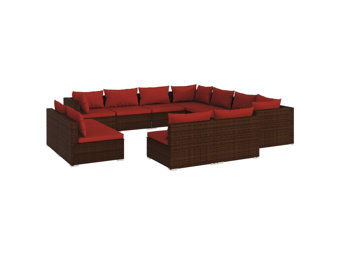 vidaXL Set de muebles de jardín 11 pzas cojines ratán sintético marrón