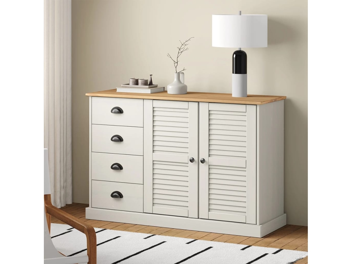 Aparador Con Cajones Vigo Madera Maciza Pino Blanco 113x40x75cm