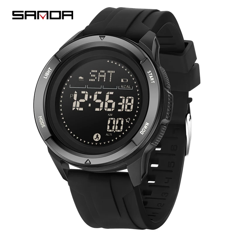 Reloj Digital Para Hombre Con Correa De Silicona Negra, Podómetro, Brújula Y Función Resistente Al Agua Para Uso En Exteriores.
