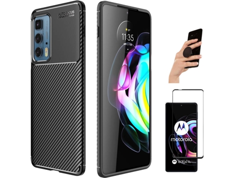 Carcasa + Protector de Pantalla + Popsocket Motorola Edge 20 Pro Rugged Carbon Negro