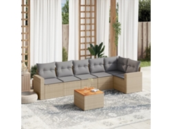 Conjunto de 7 sofás de jardín con cojines de mimbre beige de Dkd Home Decor