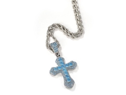 2026-colgante De Cruz De Circón Azul Moda Hip Hop Diamante Cadena Versátil Acero Inoxidable Para Hombres Adultos Cku