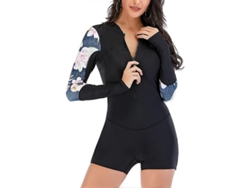 Traje De Baño Entero Mujer Manga Larga Rash Guard Surf Natación Zip Uv Protección M Black 2939