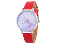 Reloj De Pulsera De Cuarzo Para Mujer Con Correa De Piel Sintética, Estilo Sencillo, Rojo Brillante.
