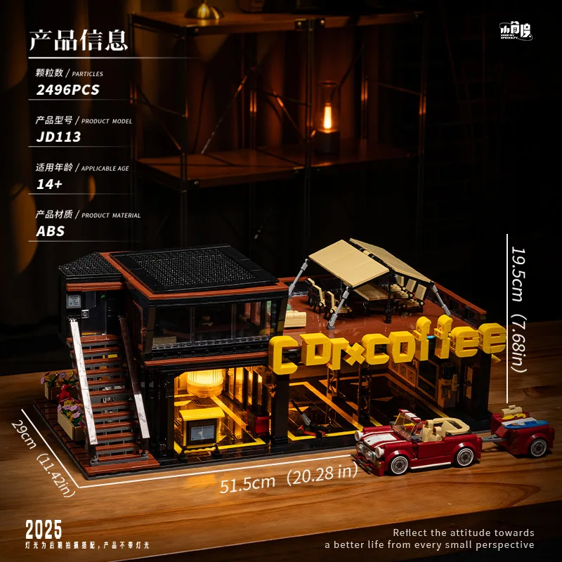 (jd113) Modelo De Bloques De Construcción De 2469 Piezas De Cafetería, Club De Reparación De Automóviles Y Escena Callejera