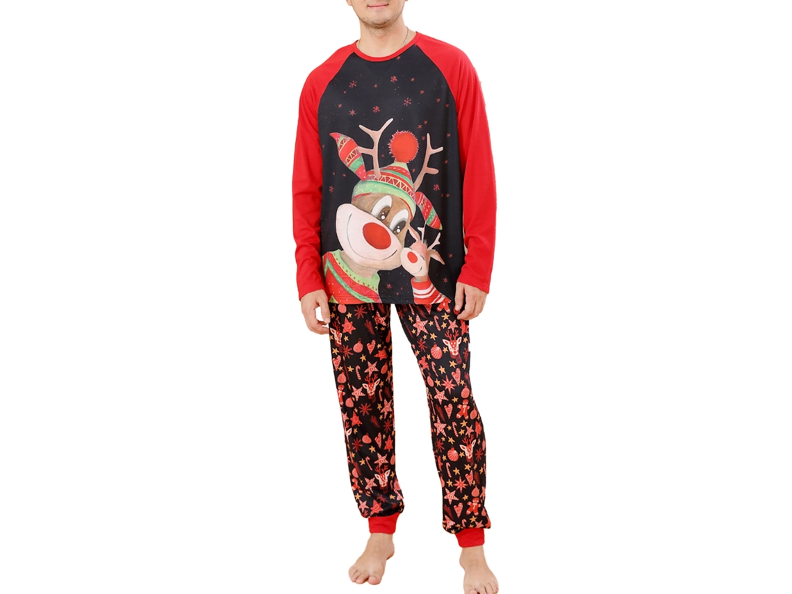 Kkpm-pijamas Navideños Para Familia Con Diseño De Bloques De Color Y Patchwork Manga Larga Niño Y Adulto Rojo Hombre L