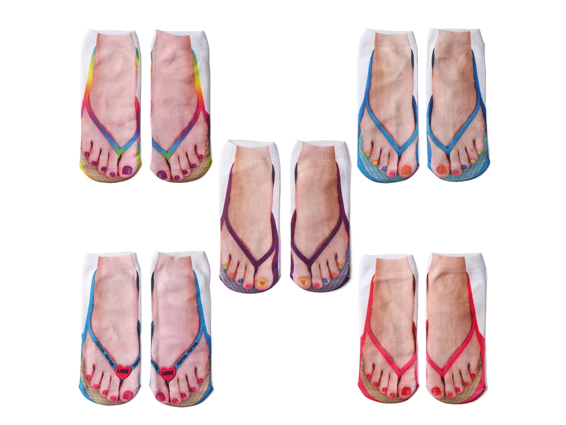 2026-5 Pares Calcetines De Estampado De Manicura Y Chanclas Estampadas Calcetines De Patrón 3d Casual Personalizados Cortos
