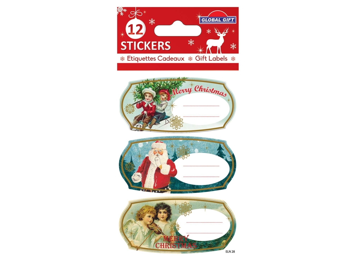 12 Pegatinas GLOBAL GIFT de Navidad - Medallón Vintage